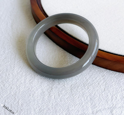 Gray Nephrite Jade Bangle Bracelet: Certified Genuine Jade Stone (54.3mm Inner Diameter)