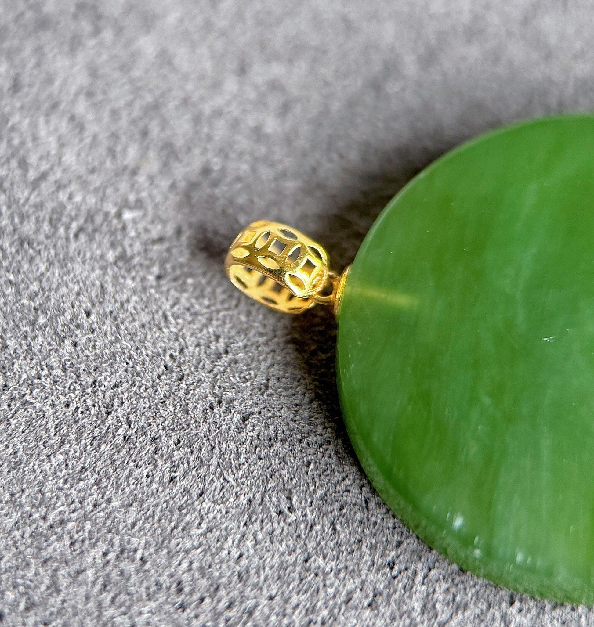 Green Nephrite Jade Pendant Necklace: 18K Gold Bail, Sterling Silver Chain