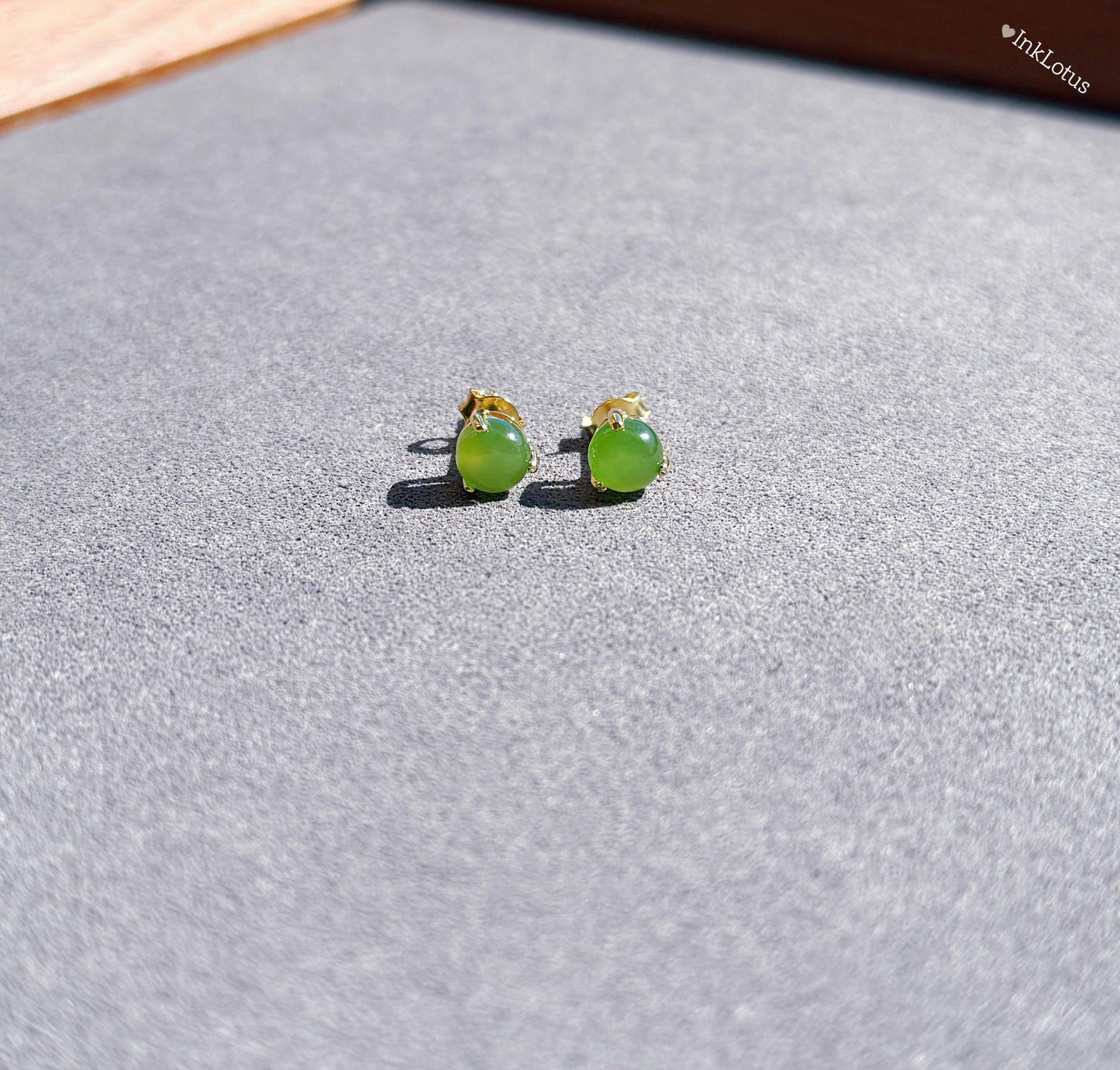 6mm Green Nephrite Jade Stud Earrings
