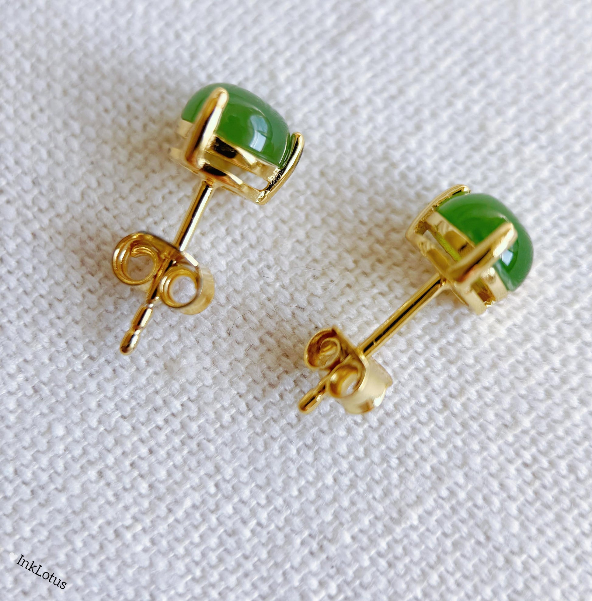 6mm Green Nephrite Jade Stud Earrings