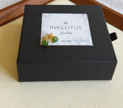 6mm Green Nephrite Jade Stud Earrings