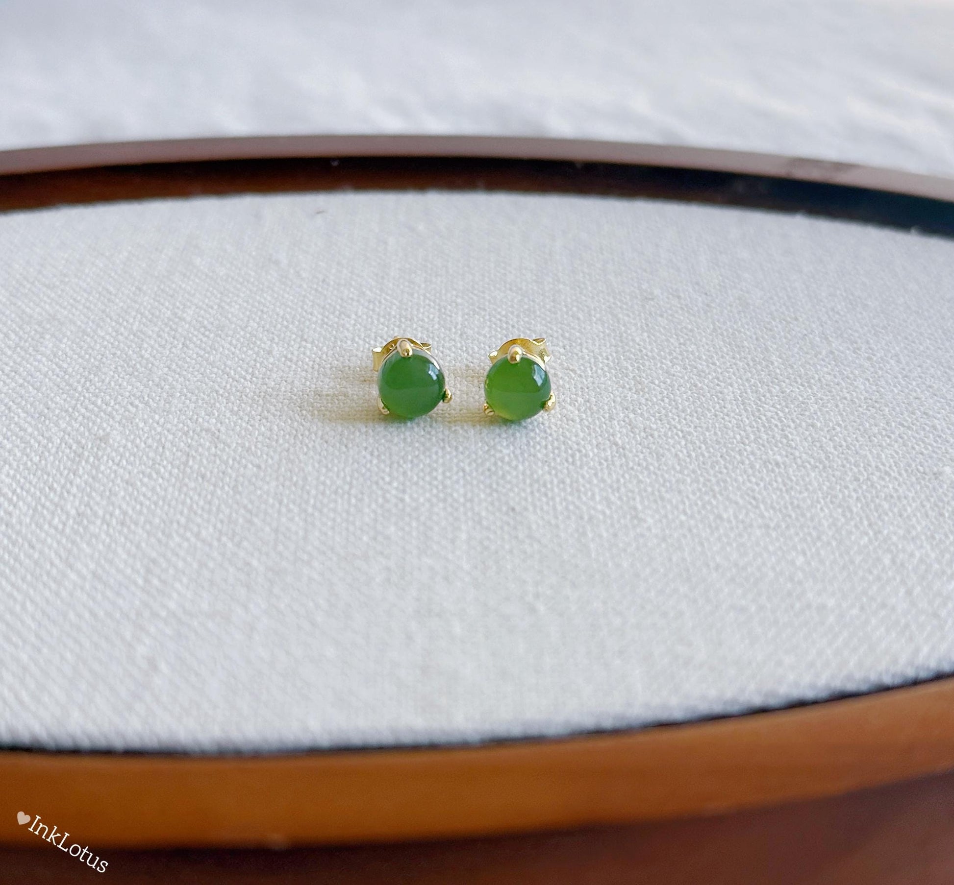 6mm Green Nephrite Jade Stud Earrings
