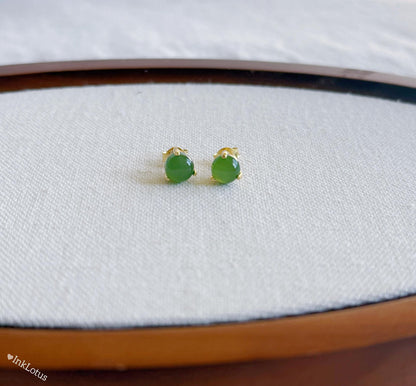 6mm Green Nephrite Jade Stud Earrings