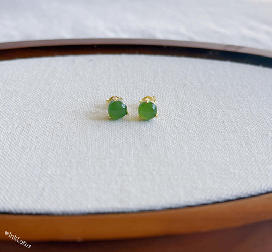 6mm Green Nephrite Jade Stud Earrings