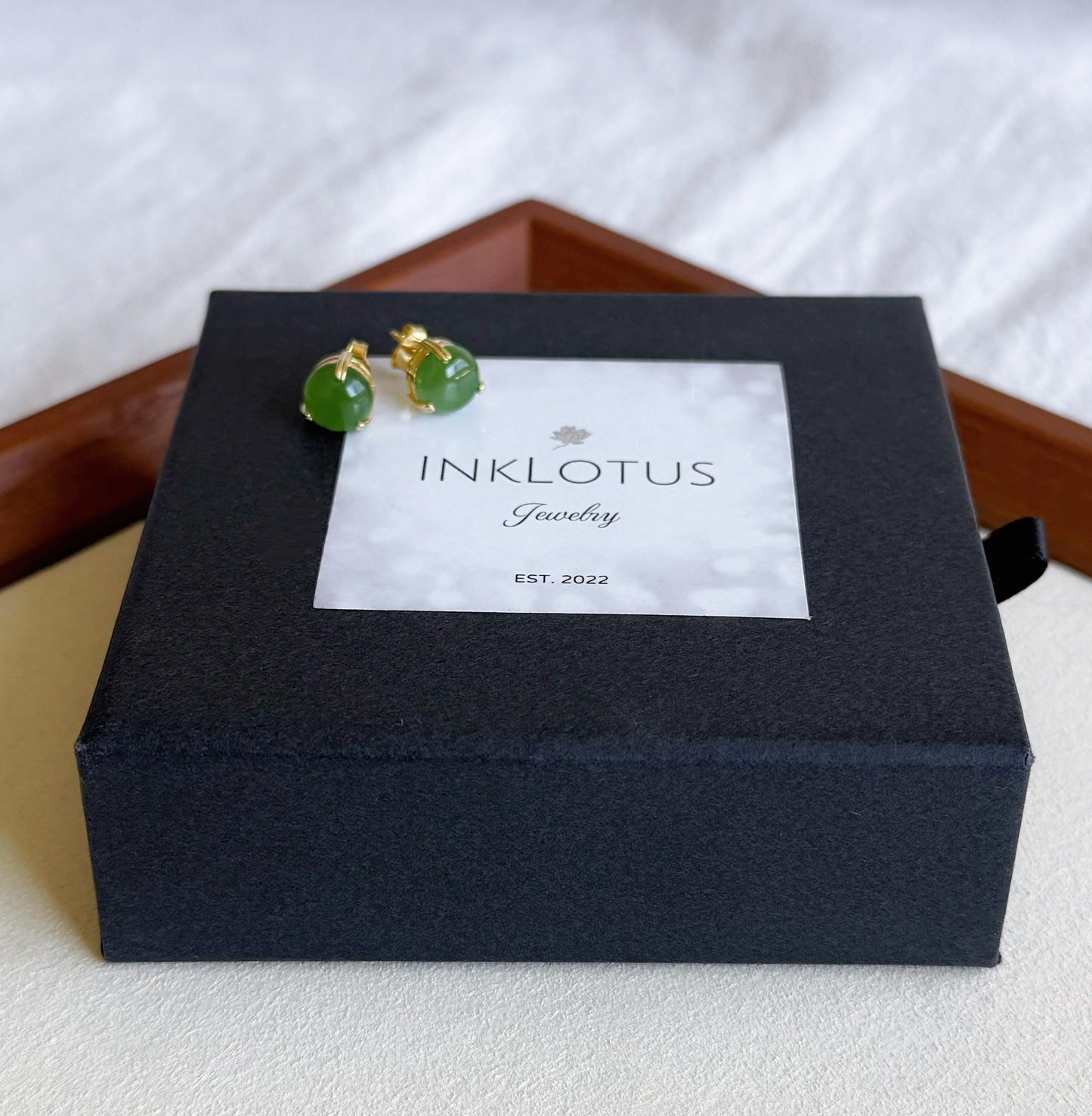 8mm Green Nephrite Jade Stud Earrings