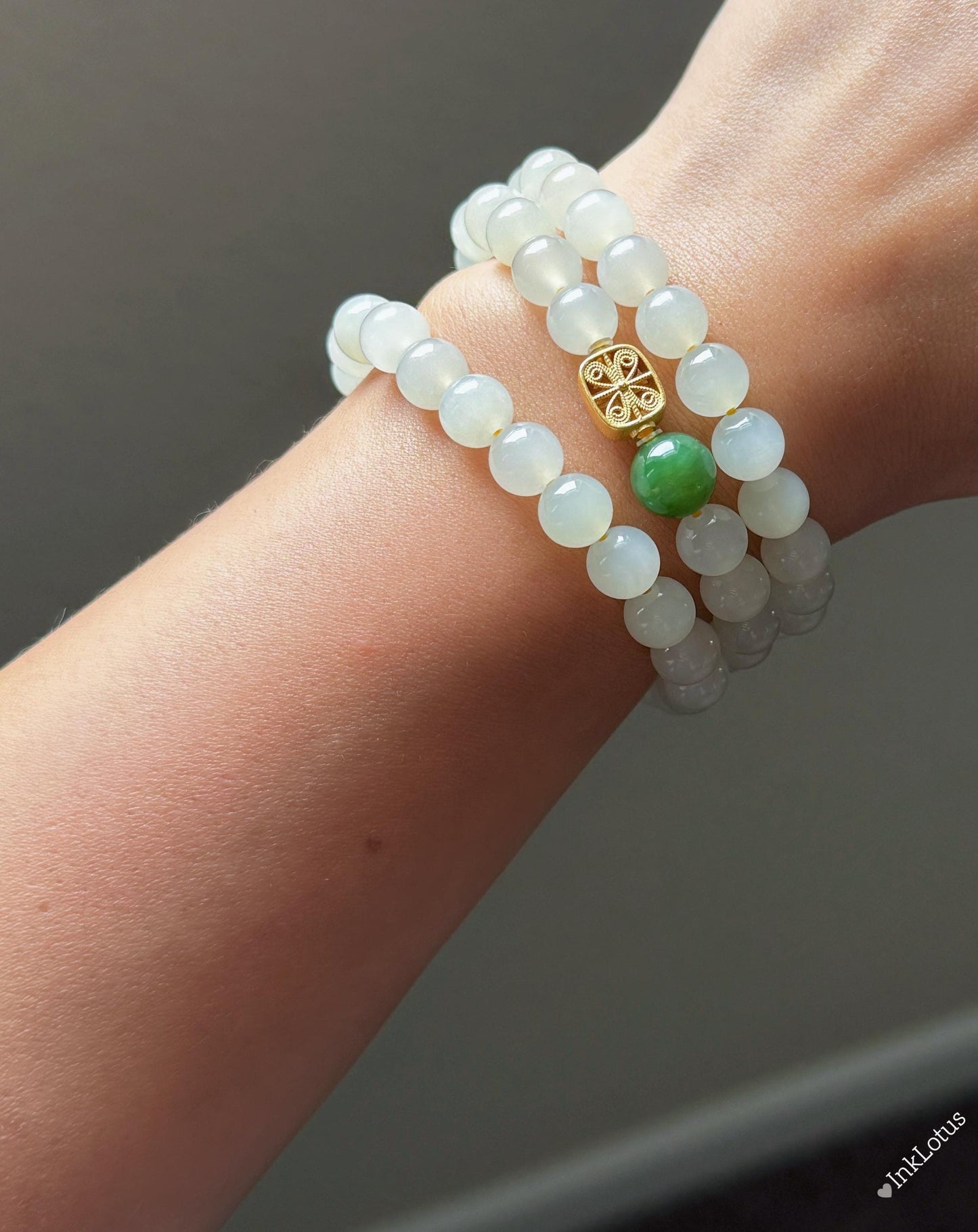 Nephrite Jade Multi-Wrap Bracelet/Necklace 8mm: Sterling Silver Elephant Charm, Red Agate Accent