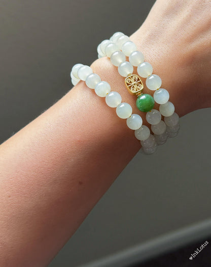 Nephrite Jade Multi-Wrap Bracelet/Necklace 8mm: Sterling Silver Elephant Charm, Red Agate Accent