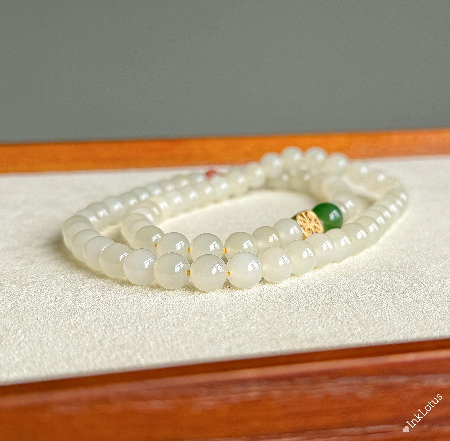 Nephrite Jade Multi-Wrap Bracelet/Necklace 8mm: Sterling Silver Elephant Charm, Red Agate Accent