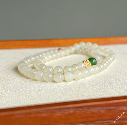 Nephrite Jade Multi-Wrap Bracelet/Necklace 8mm: Sterling Silver Elephant Charm, Red Agate Accent