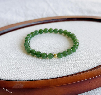Dainty 6mm Genuine Green Jade Bracelet