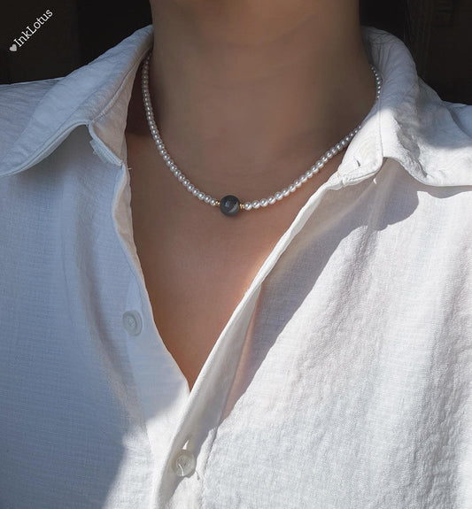 Dainty Pearl Choker 4mm: Gray-Purple Jade, S925 Sterling Silver