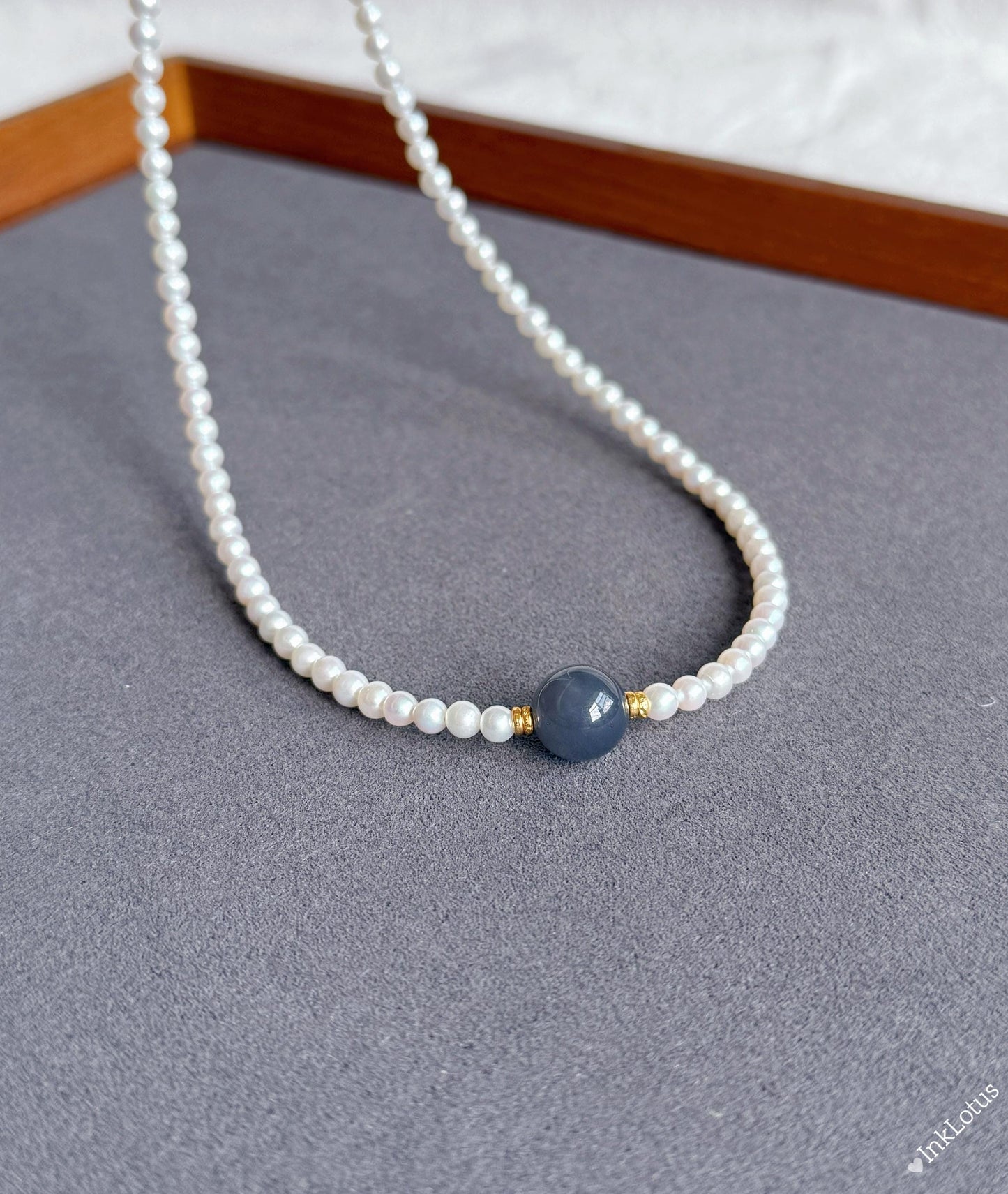 Dainty Pearl Choker 4mm: Gray-Purple Jade, S925 Sterling Silver