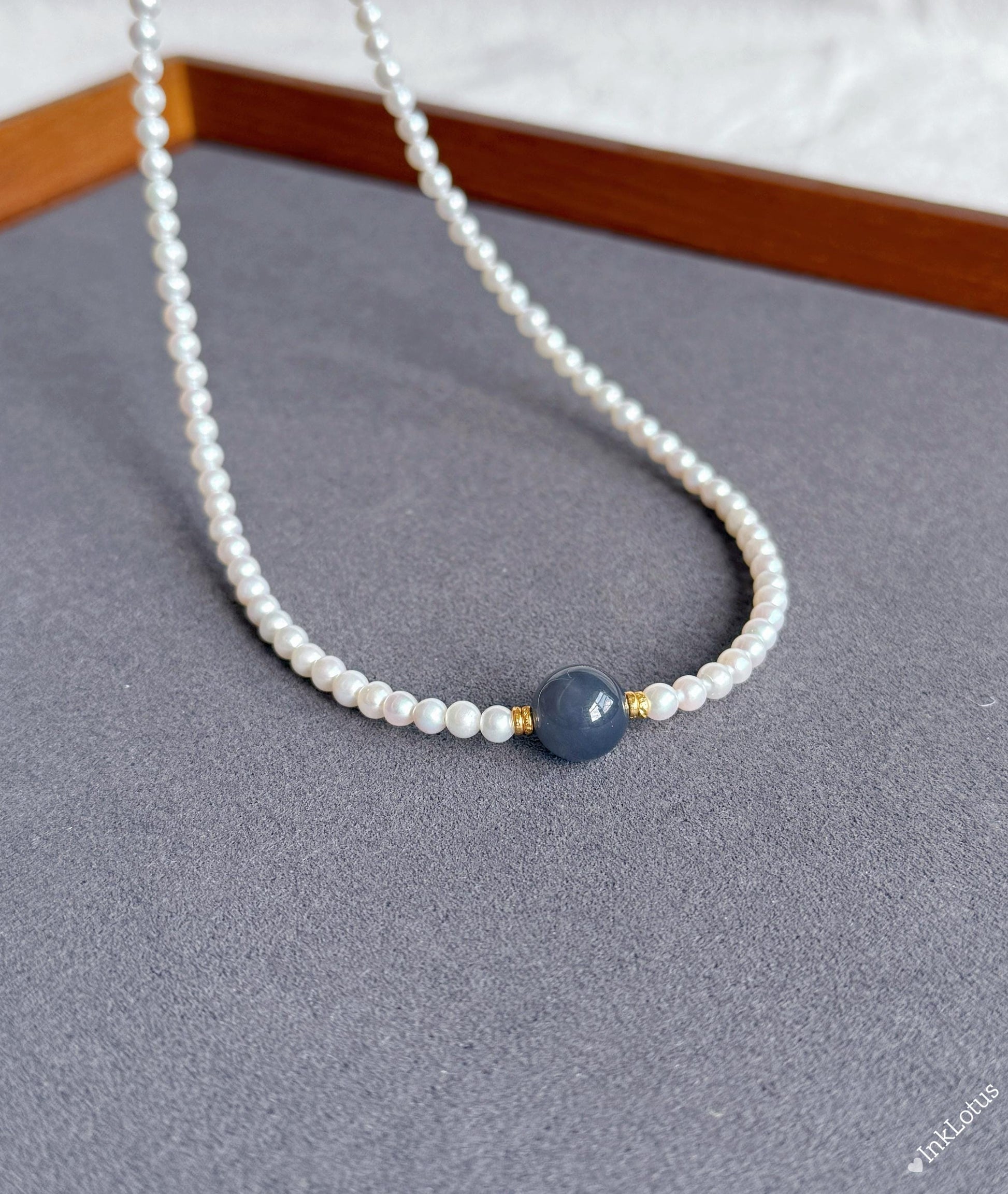 Dainty Pearl Choker 4mm: Gray-Purple Jade, S925 Sterling Silver