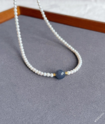 Dainty Pearl Choker 4mm: Gray-Purple Jade, S925 Sterling Silver