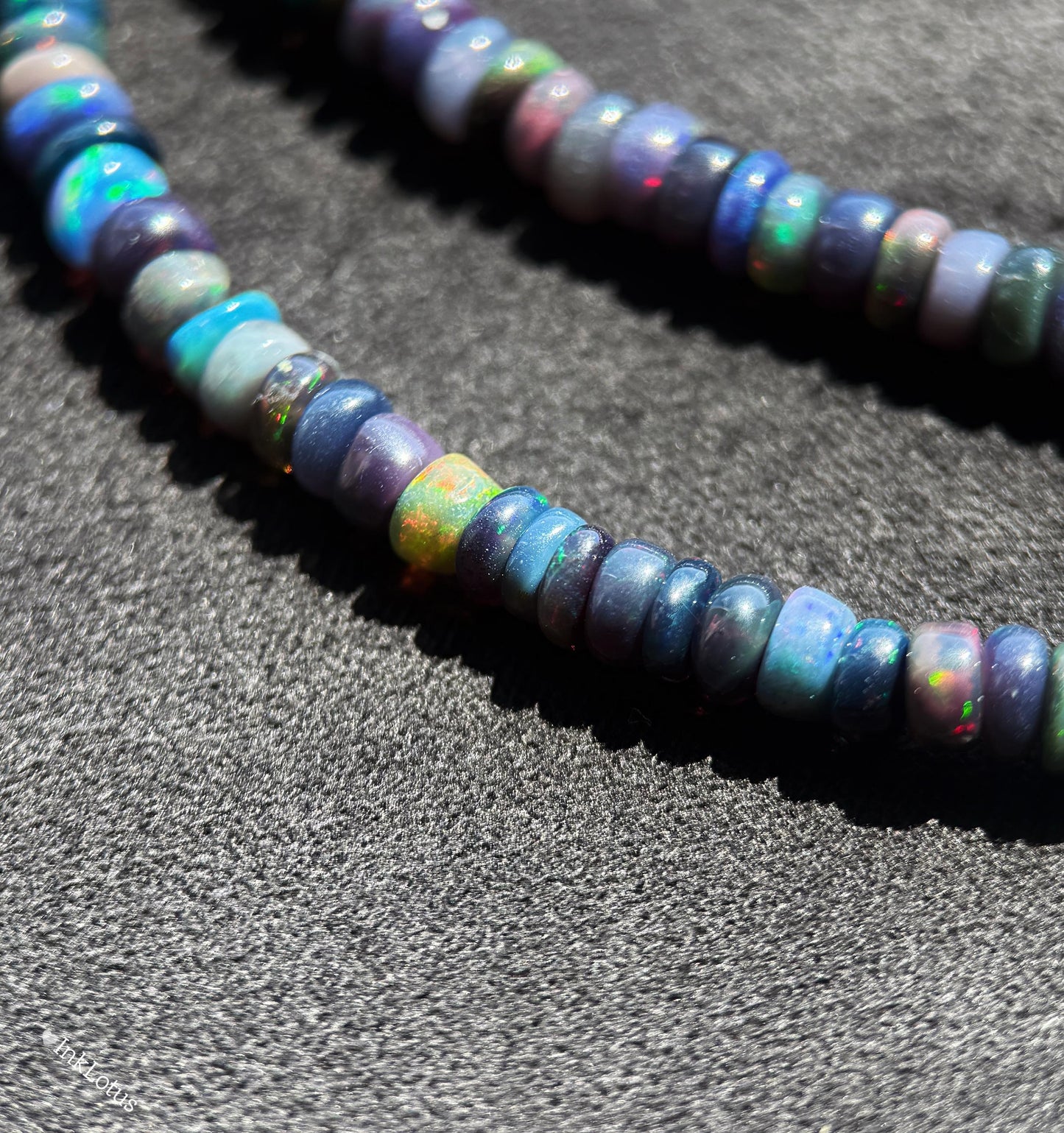 Ethiopian Black Opal Choker Necklace – 2×4mm Opal Beads with Aquamarine Pendant, S925 Sterling Silver