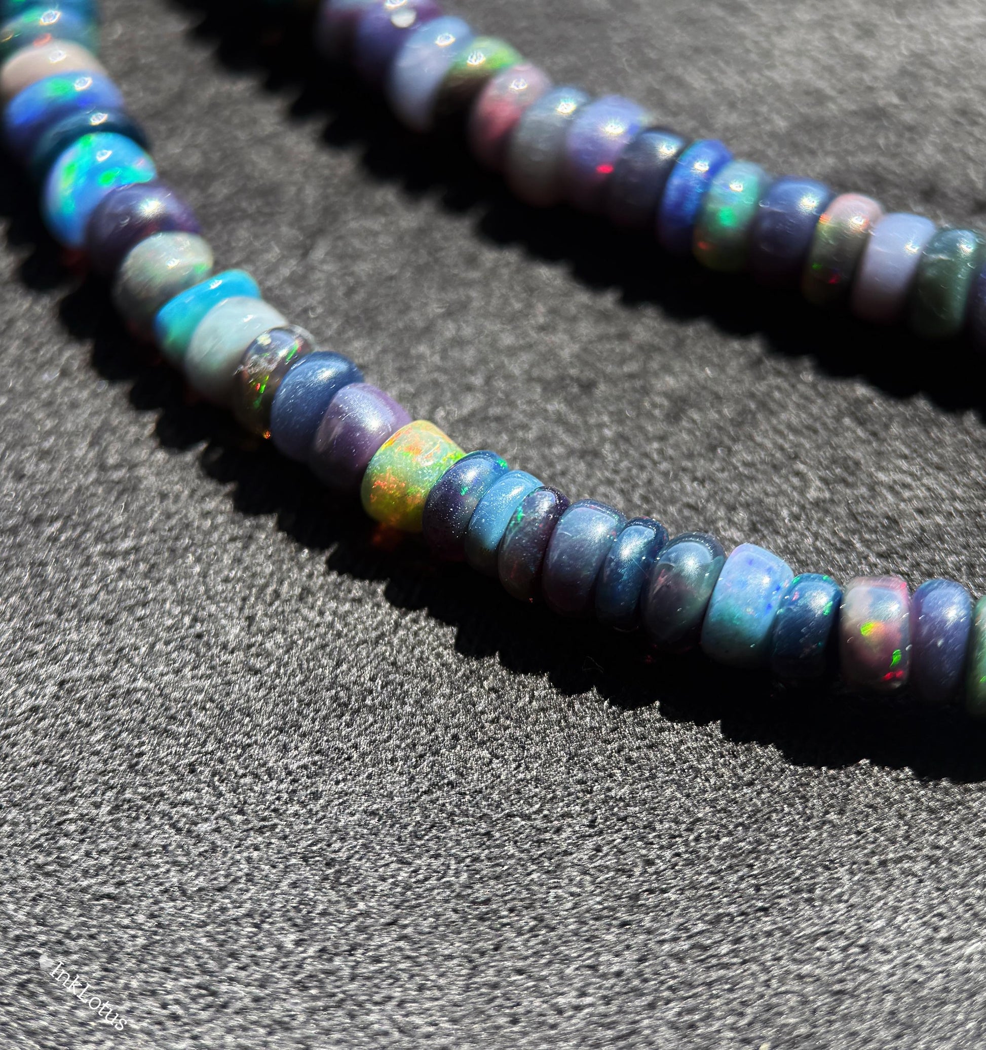 Ethiopian Black Opal Choker Necklace – 2×4mm Opal Beads with Aquamarine Pendant, S925 Sterling Silver