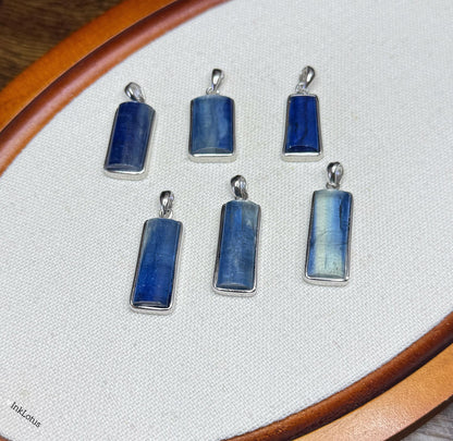 Natural Blue Kyanite Pendant: S925 Sterling Silver Rectangle Gemstone, AAAA+ Kyanite