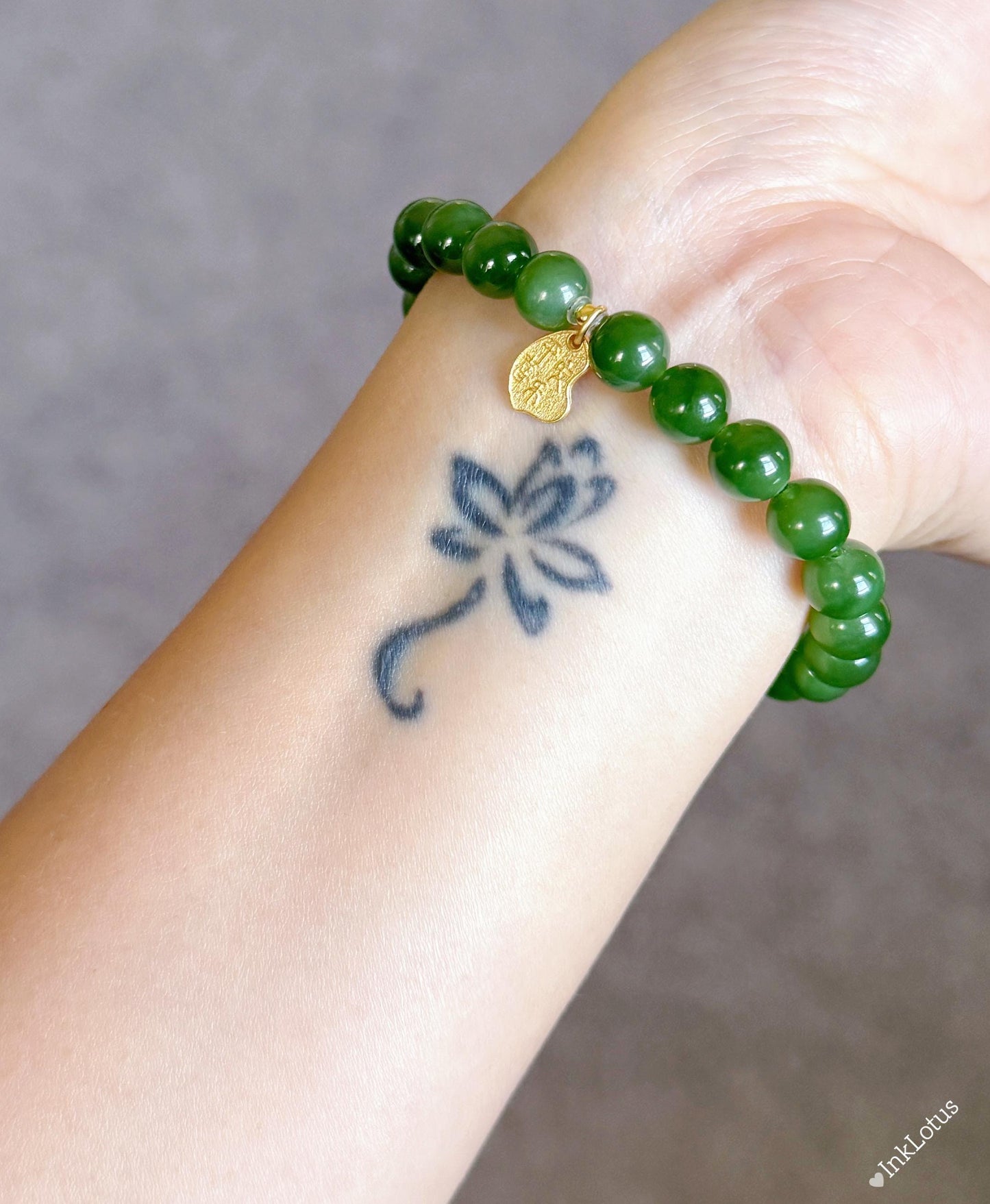 8mm Green Nephrite Jade Bracelet: S925 Red Agate Accent, Good Luck Charm
