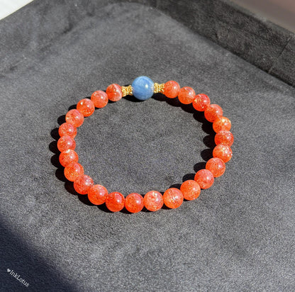 7mm Sunstone Bracelet with Blue Kyanite and Gold-Plated Silver | AAAA+ Sunstone Beads
