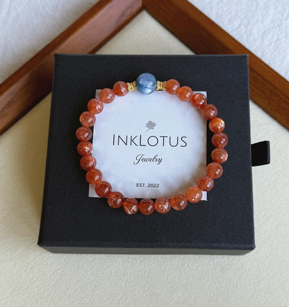 7mm Sunstone Bracelet with Blue Kyanite and Gold-Plated Silver | AAAA+ Sunstone Beads
