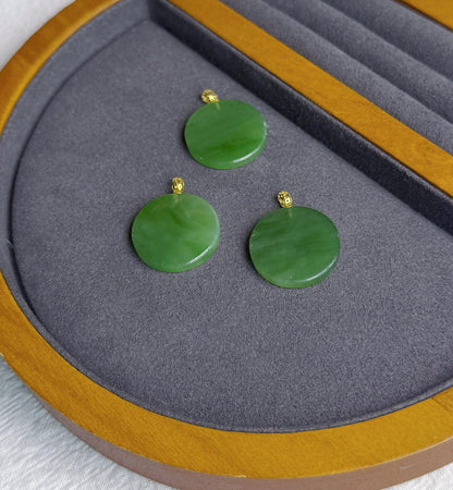 Green Nephrite Jade Pendant Necklace: 18K Gold Bail, Sterling Silver Chain