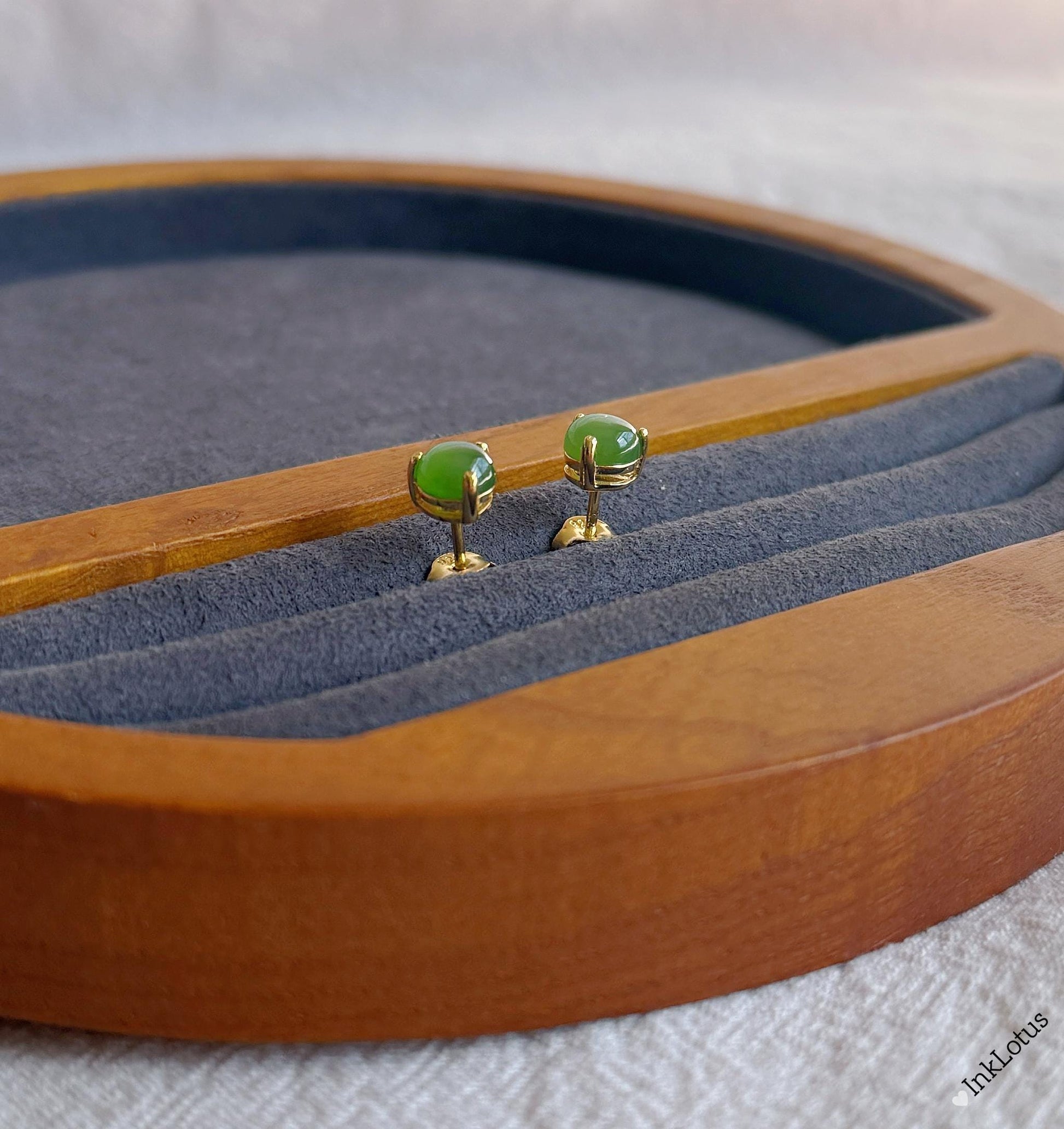 6mm Green Nephrite Jade Stud Earrings