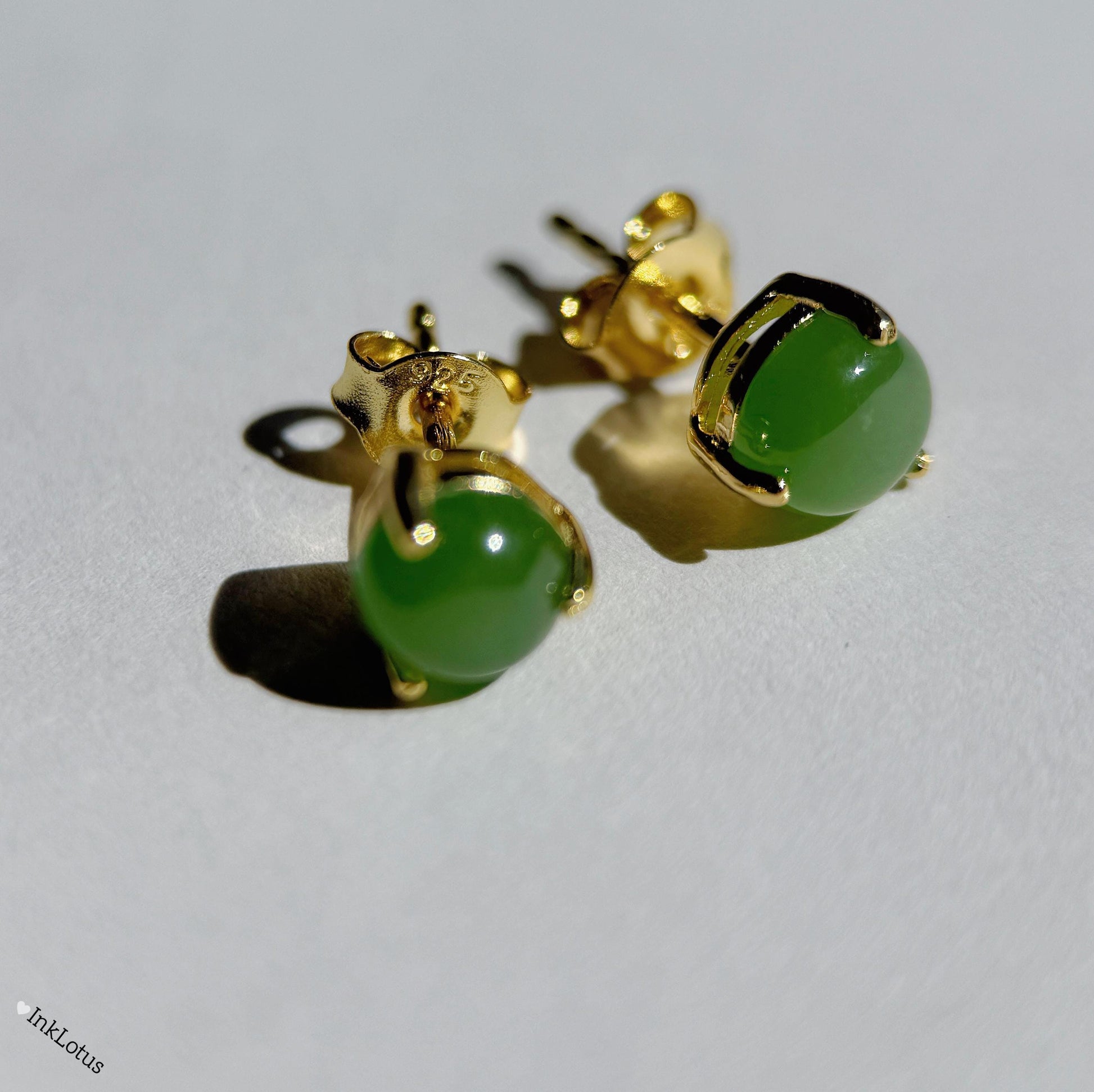 6mm Green Nephrite Jade Stud Earrings