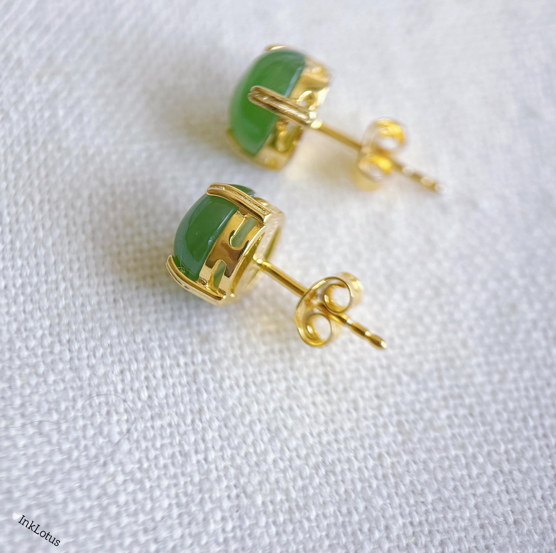 8mm Green Nephrite Jade Stud Earrings