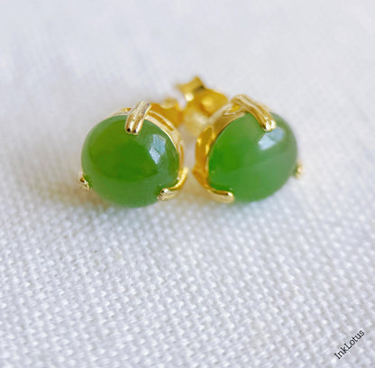 8mm Green Nephrite Jade Stud Earrings