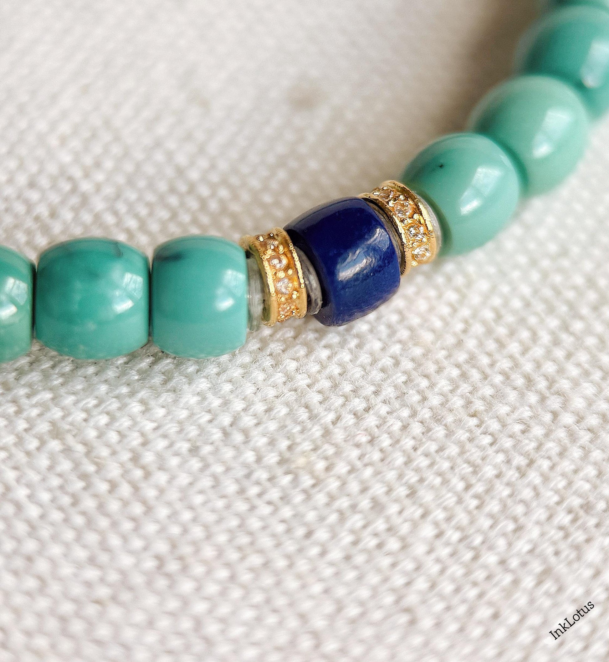 Natural Turquoise Beaded Bracelet • Lapis Lazuli, 18K Gold Spacers