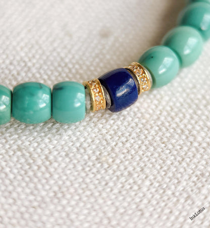Natural Turquoise Beaded Bracelet • Lapis Lazuli, 18K Gold Spacers