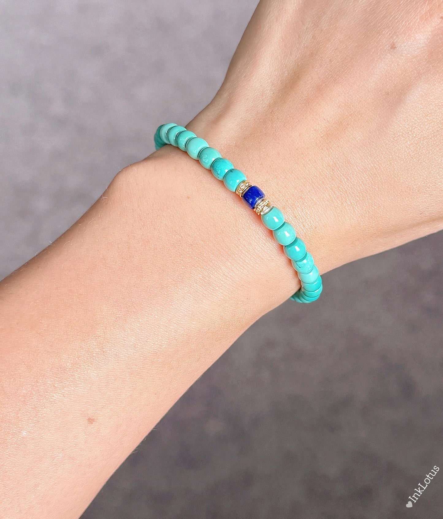 Natural Turquoise Beaded Bracelet • Lapis Lazuli, 18K Gold Spacers