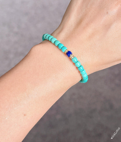 Natural Turquoise Beaded Bracelet • Lapis Lazuli, 18K Gold Spacers