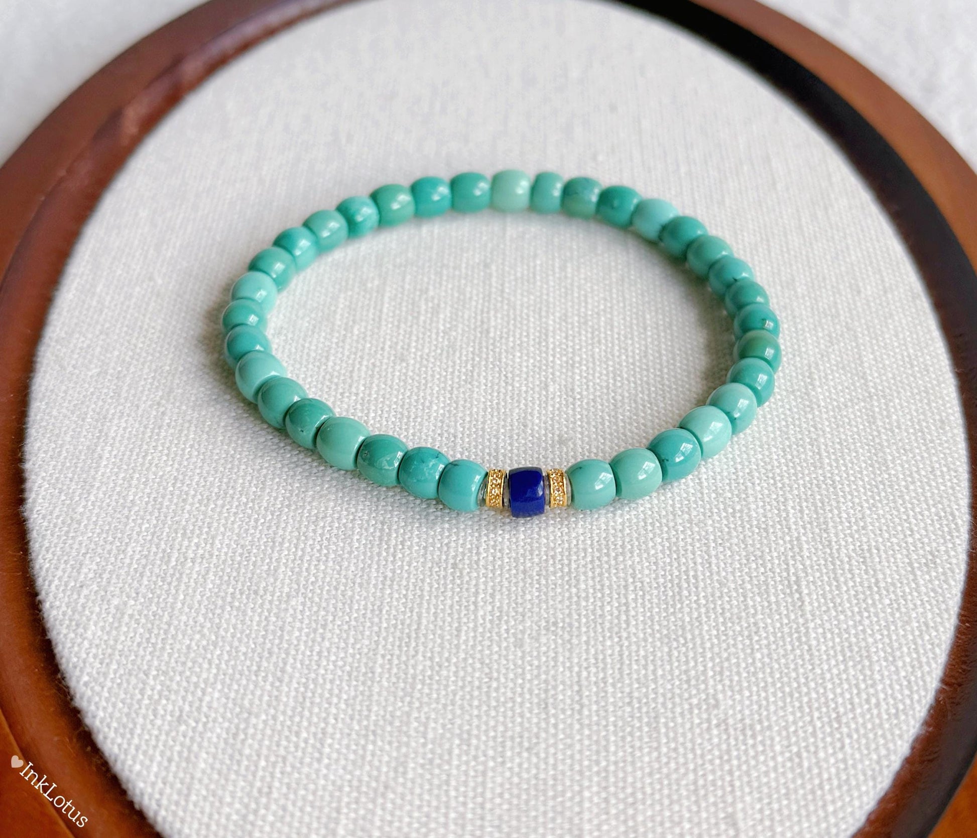 Natural Turquoise Beaded Bracelet • Lapis Lazuli, 18K Gold Spacers