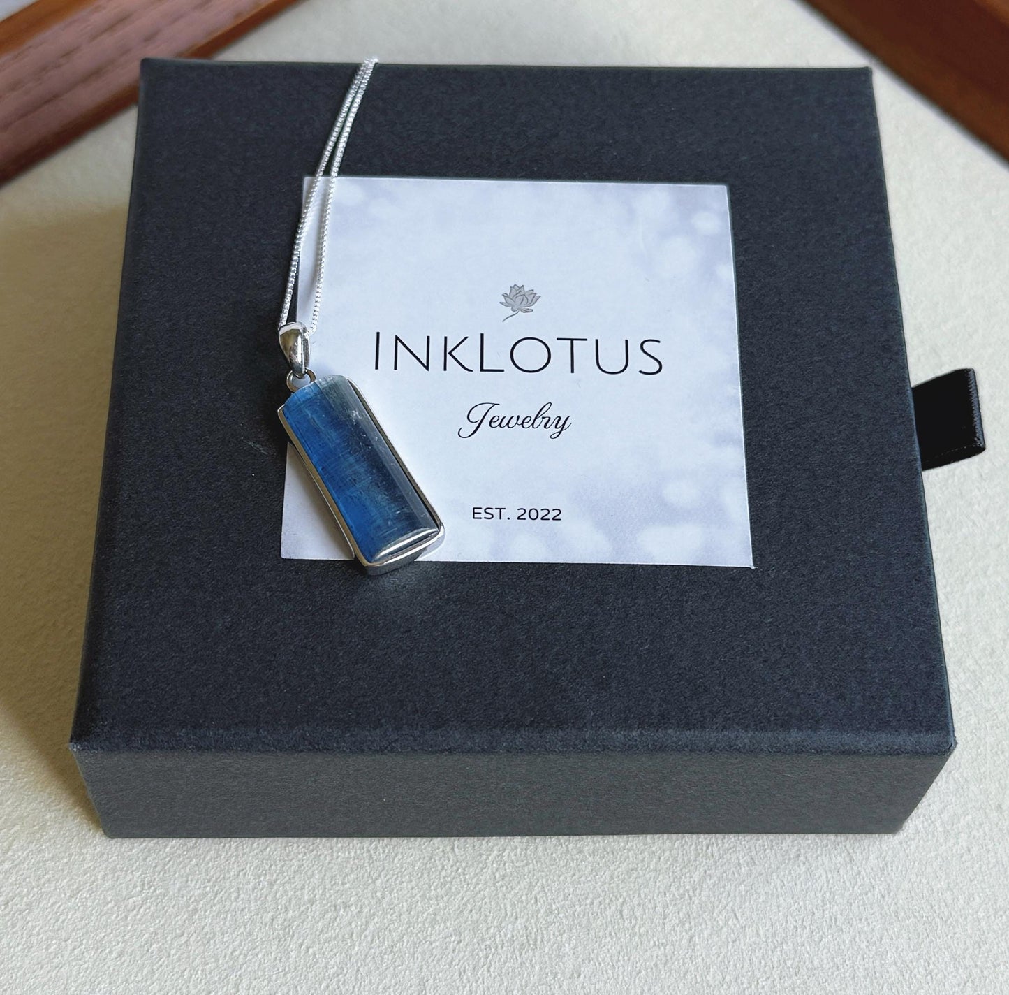 Natural Blue Kyanite Pendant: S925 Sterling Silver Rectangle Gemstone, AAAA+ Kyanite