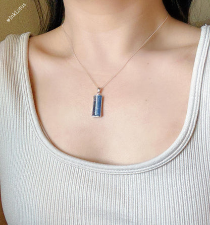 Natural Blue Kyanite Pendant: S925 Sterling Silver Rectangle Gemstone, AAAA+ Kyanite