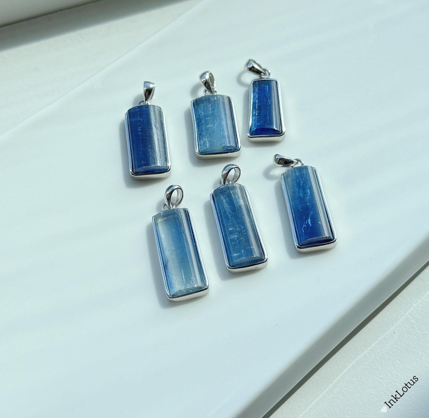 Natural Blue Kyanite Pendant: S925 Sterling Silver Rectangle Gemstone, AAAA+ Kyanite