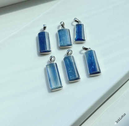 Natural Blue Kyanite Pendant: S925 Sterling Silver Rectangle Gemstone, AAAA+ Kyanite