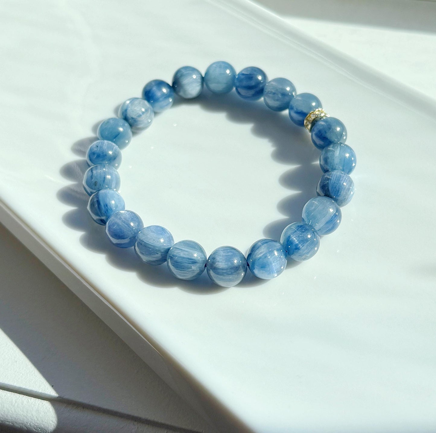 Blue Kyanite Bracelet | 8.5mm AAA Gemstone Beads, Handmade in Colorado