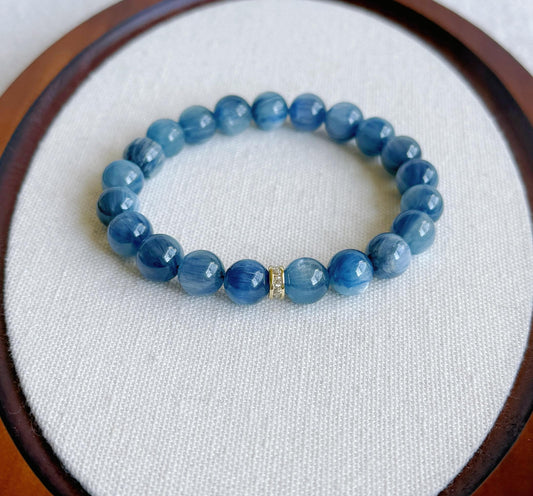 Blue Kyanite Bracelet | 8.5mm AAA Gemstone Beads, Handmade in Colorado