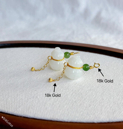 Convertible Brown Nephrite Jade Beaded Necklace with 18K White Jade Gourd | Multi-wrap Jade Bracelet