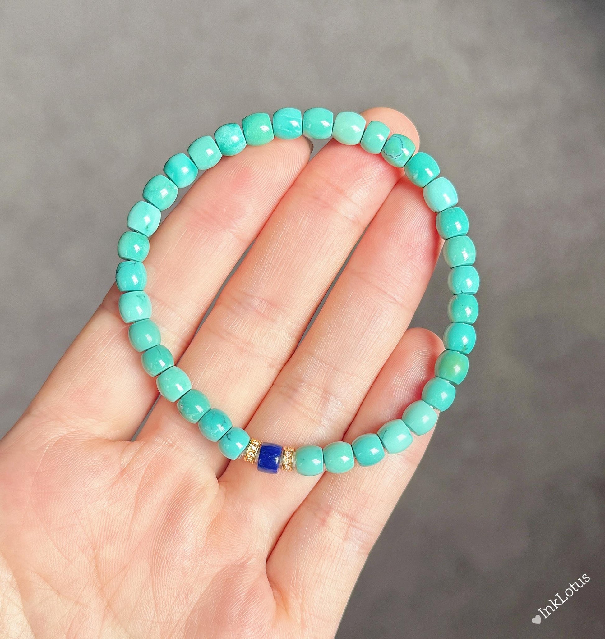 Natural Turquoise Beaded Bracelet • Lapis Lazuli, 18K Gold Spacers