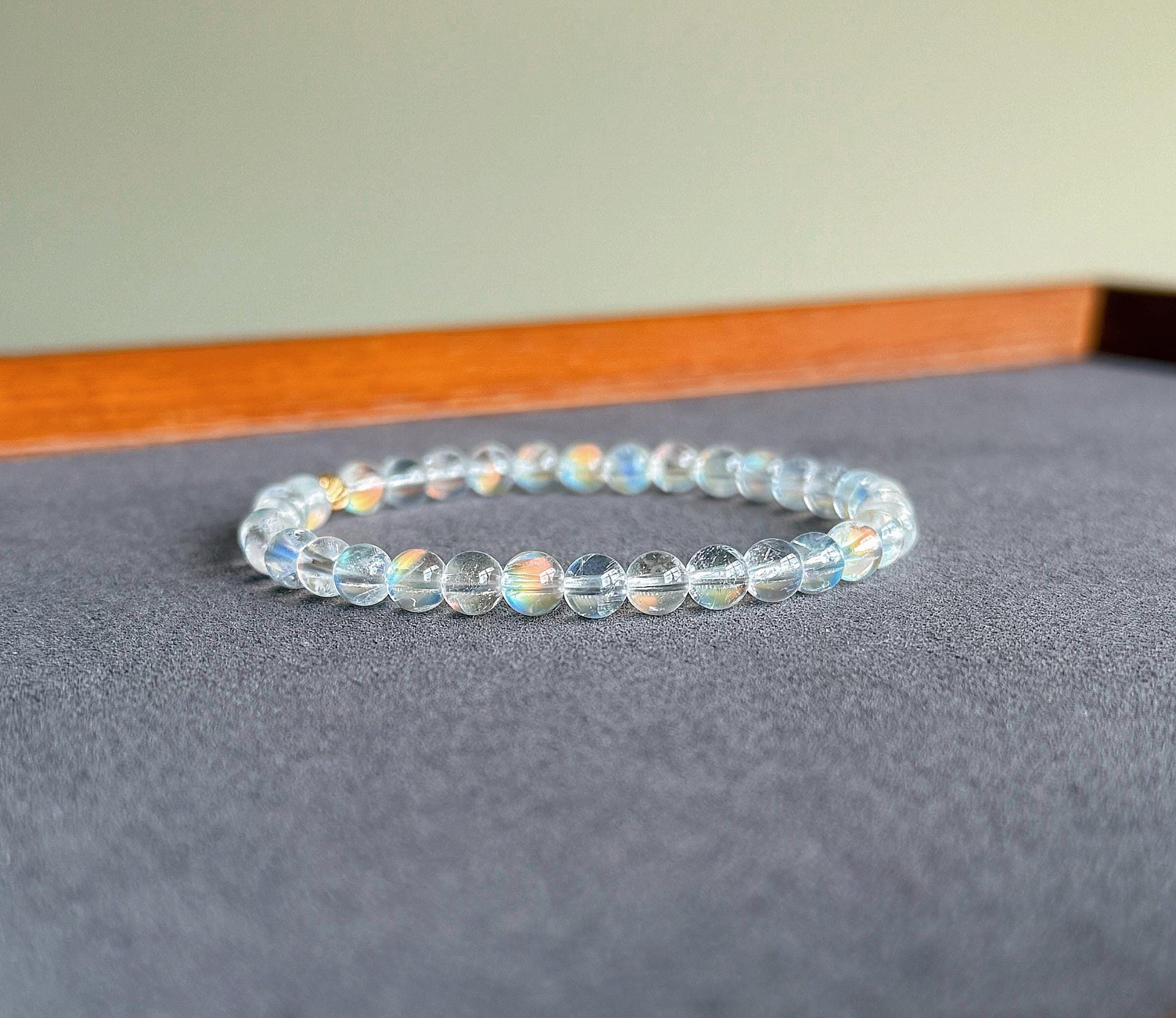 Madagascar Rainbow Moonstone Bracelet – 18K Gold Accent, Handmade