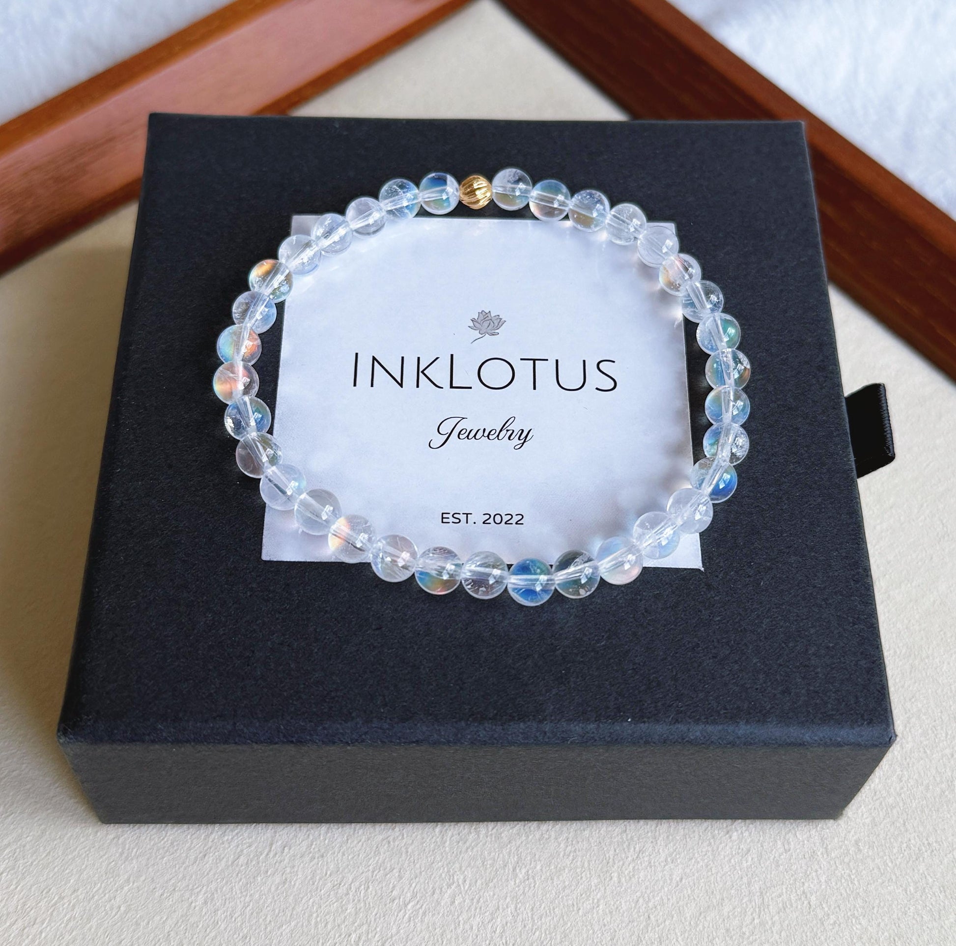 Madagascar Rainbow Moonstone Bracelet – 18K Gold Accent, Handmade