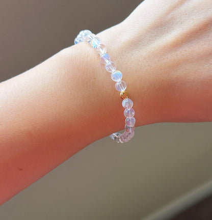 Madagascar Rainbow Moonstone Bracelet – 18K Gold Accent, Handmade
