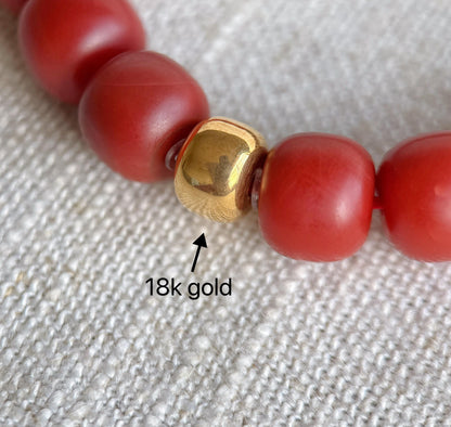 Red Agate Bracelet with 18K Gold & Gray Nephrite Jade | Handmade