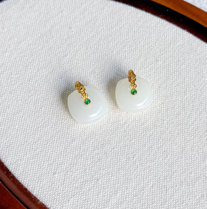 18k White Nephrite Jade Pendant Necklace | Square-Round | 18" Gold-Plated Sterling Silver Chain
