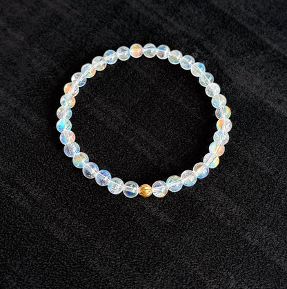 Madagascar Rainbow Moonstone Bracelet – 18K Gold Accent, Handmade