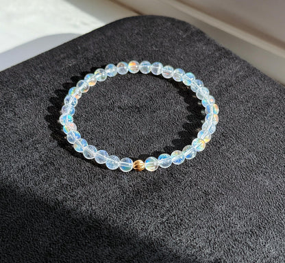 Madagascar Rainbow Moonstone Bracelet – 18K Gold Accent, Handmade