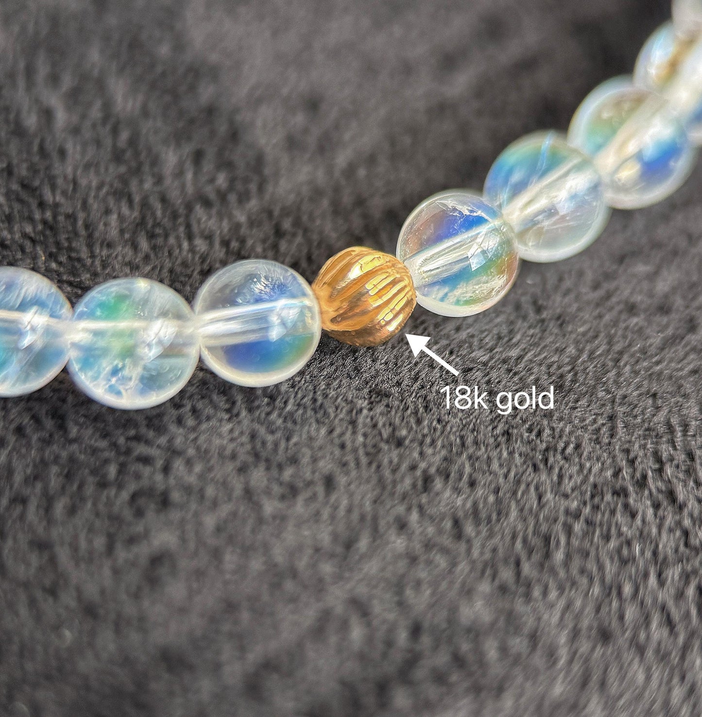Madagascar Rainbow Moonstone Bracelet – 18K Gold Accent, Handmade